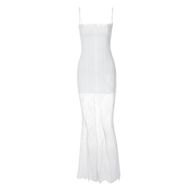 Lace patchwork stitch solid cami maxi dress