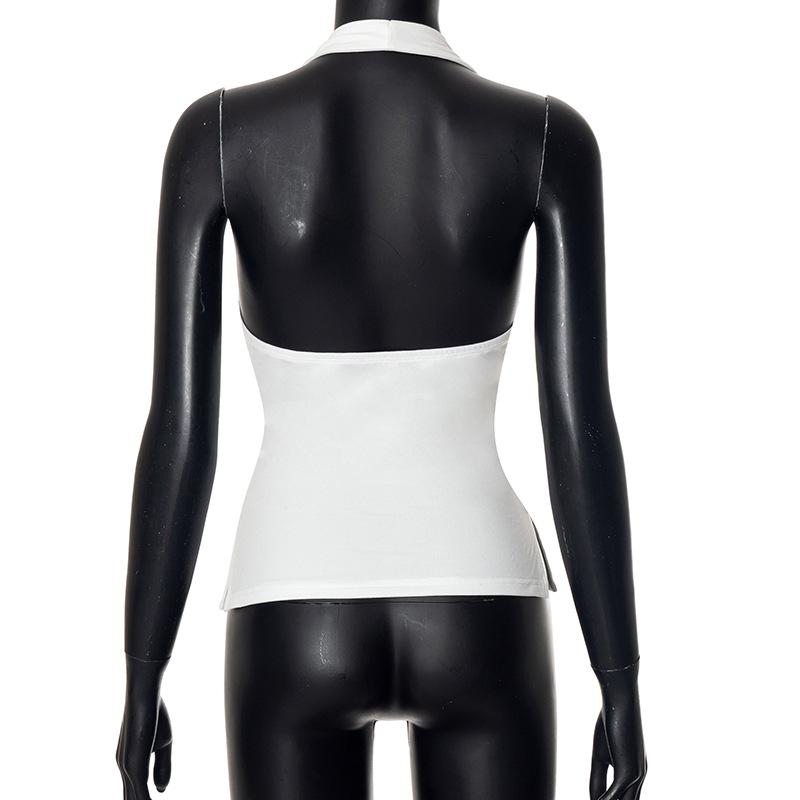 Halter v neck ruched slit backless top