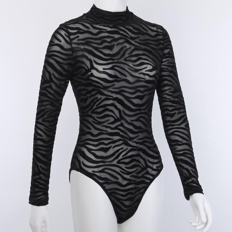 High neck long sleeve striped bodysuit