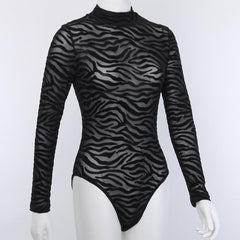 High neck long sleeve striped bodysuit