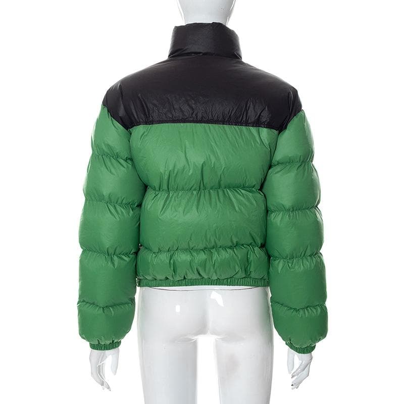 Contrast long sleeve high neck zip-up pocket coat