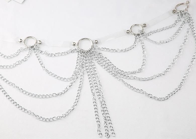 PU leather layered metal chain o ring belt