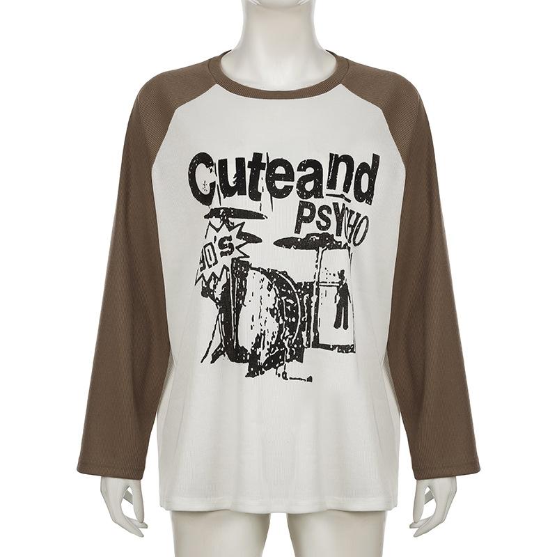 Crewneck long sleeve contrast letter print top