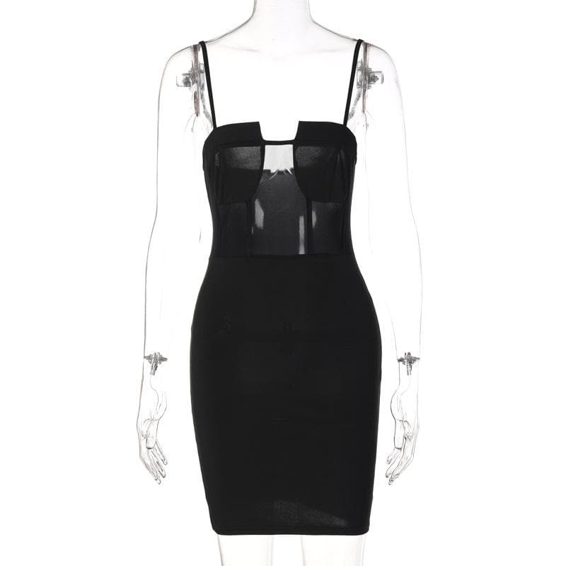 Solid mesh patchwork backless cami mini dress  | red tango dress