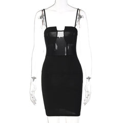 Solid mesh patchwork backless cami mini dress  | red tango dress