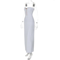 Sweetheart neck shell metal tag button hollow out tube maxi dress