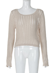 Long sleeve u neck knitted solid top