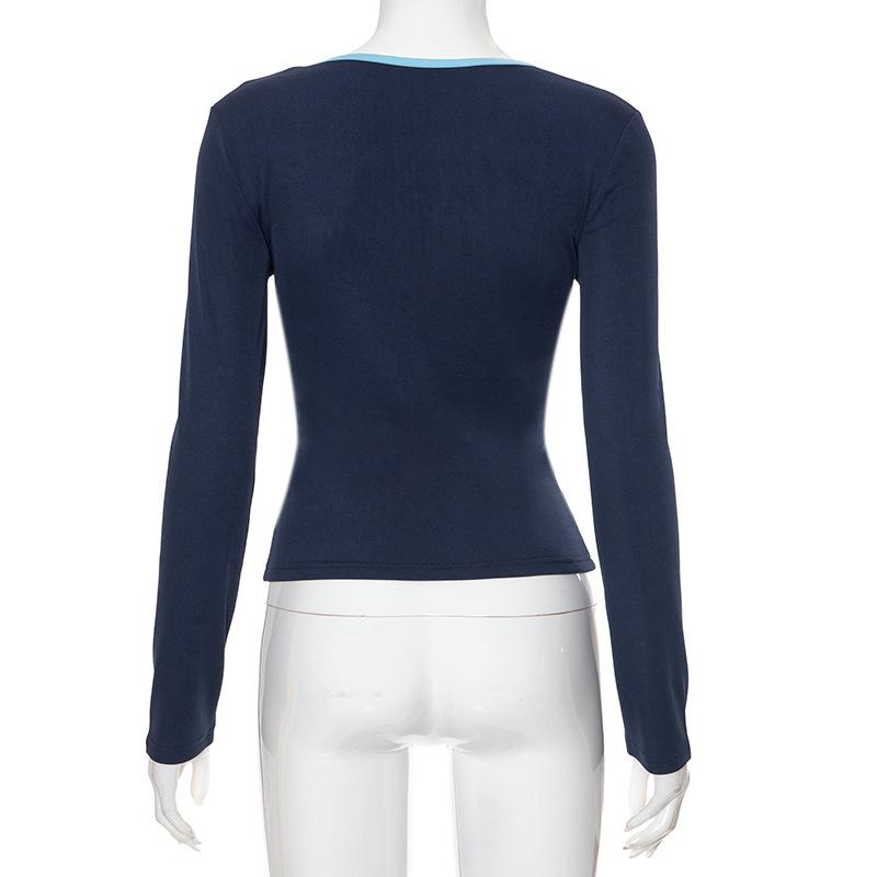 Long sleeve v neck bowknot stitch top