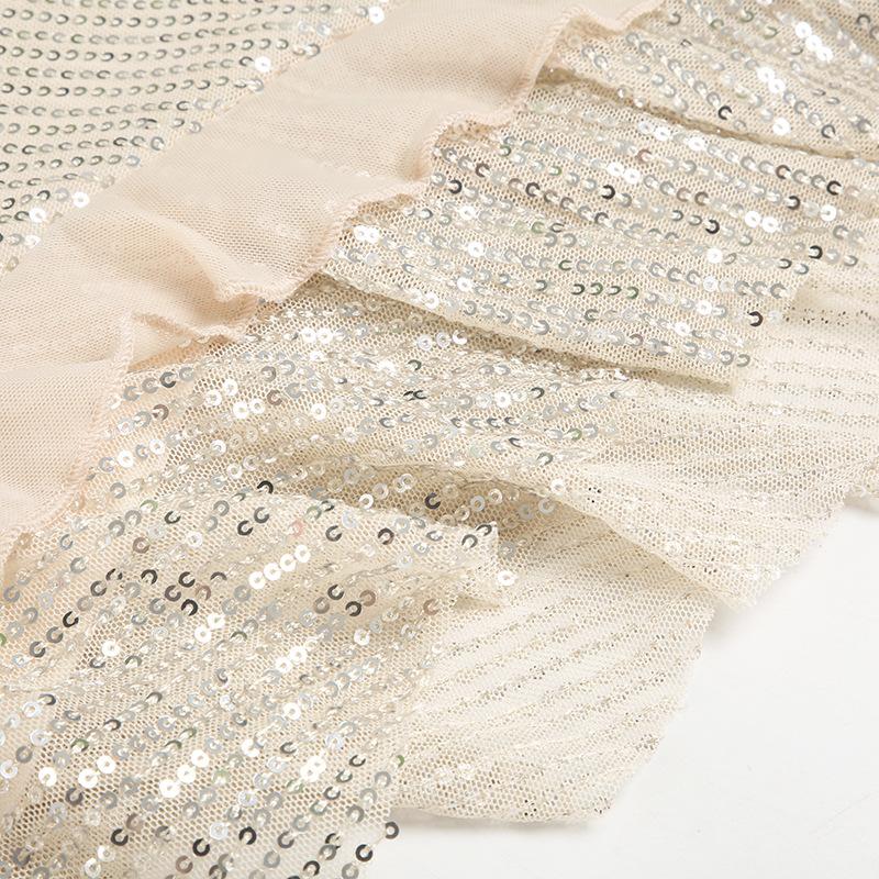 Glitter irregular ruffle mesh midi skirt