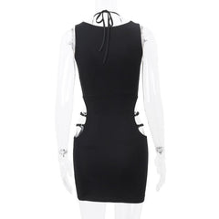 Halter metal letter hollow out cut out mini dress