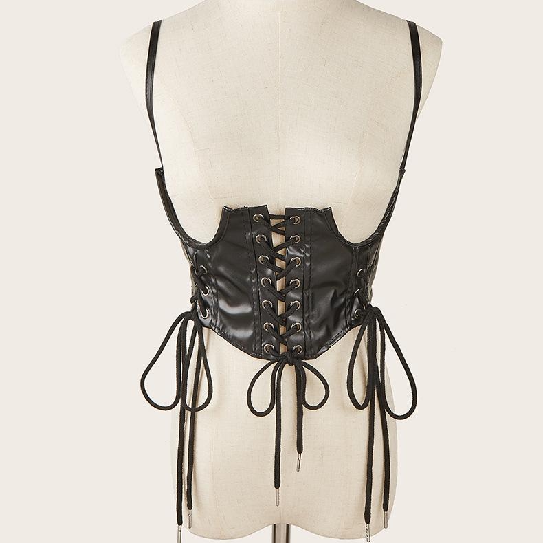 PU leather lace up solid cami corset
