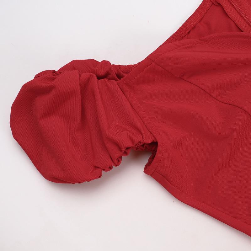 Off shoulder ruched knotted zip-up maxi dress  | red tango dress