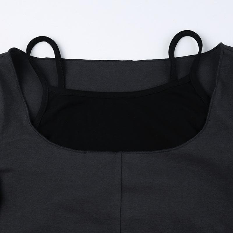 Contrast patchwork long sleeve round neck top