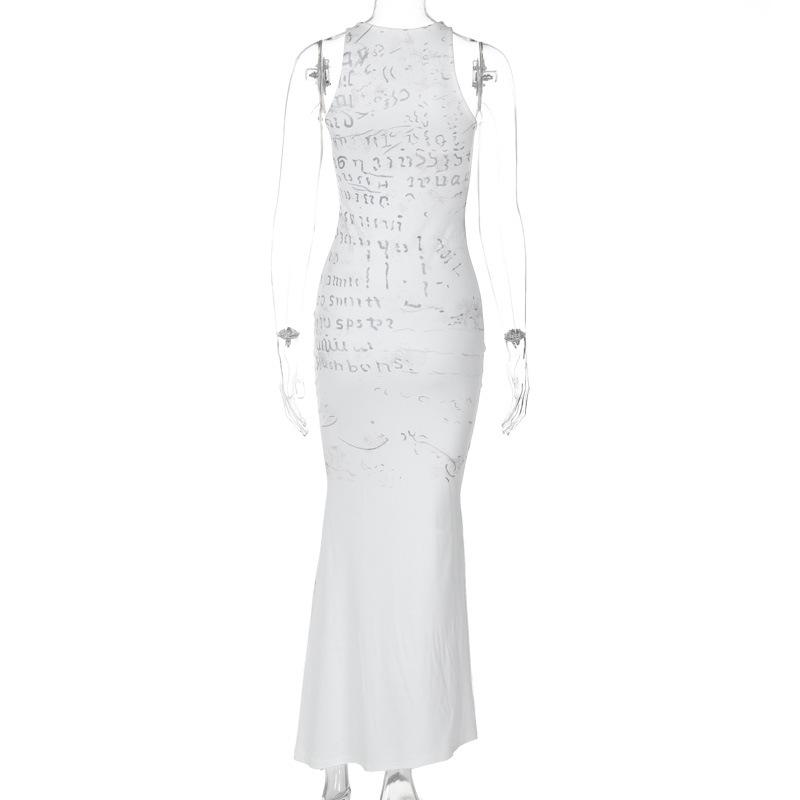 Sleeveless crewneck print maxi dress