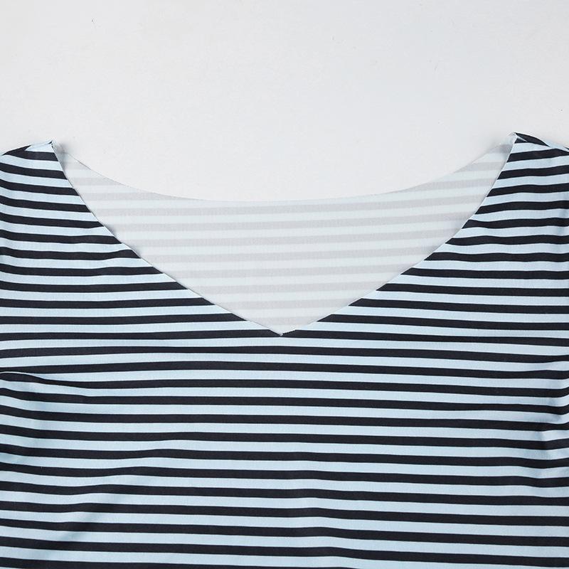 V neck long sleeve striped top