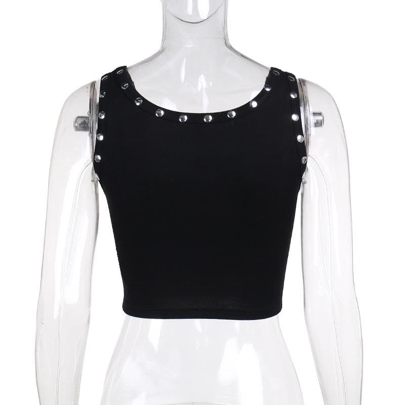 Letter pattern beaded u neck tank top