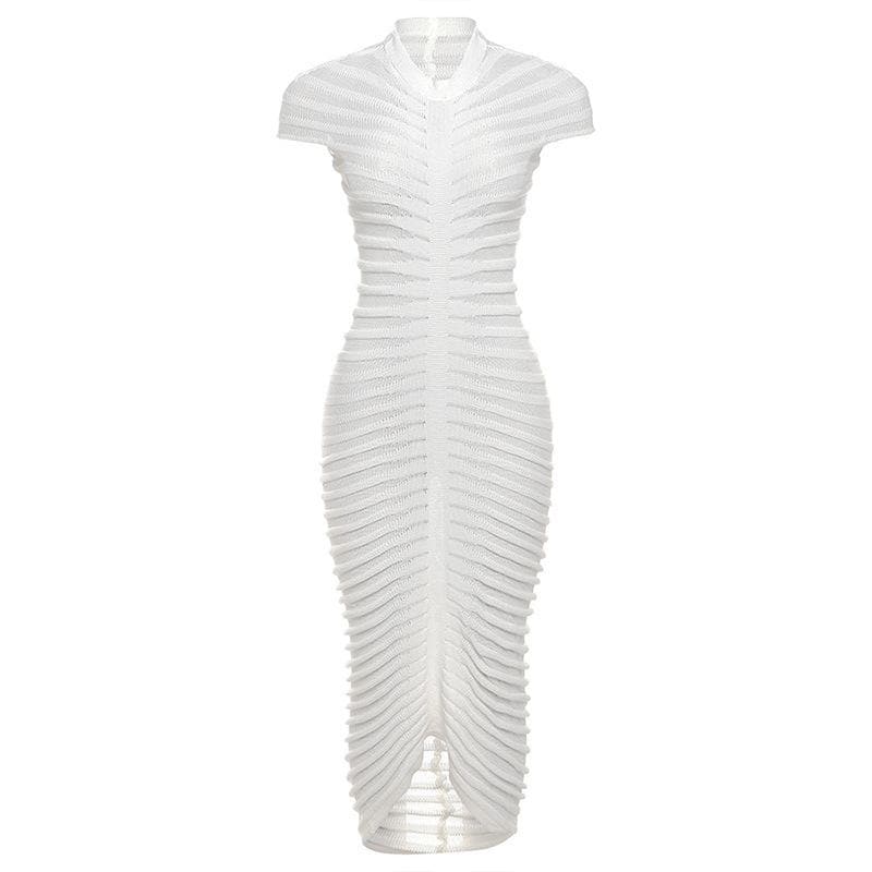 Knitted solid short sleeve crewneck see through maxi dress  | red tango dress
