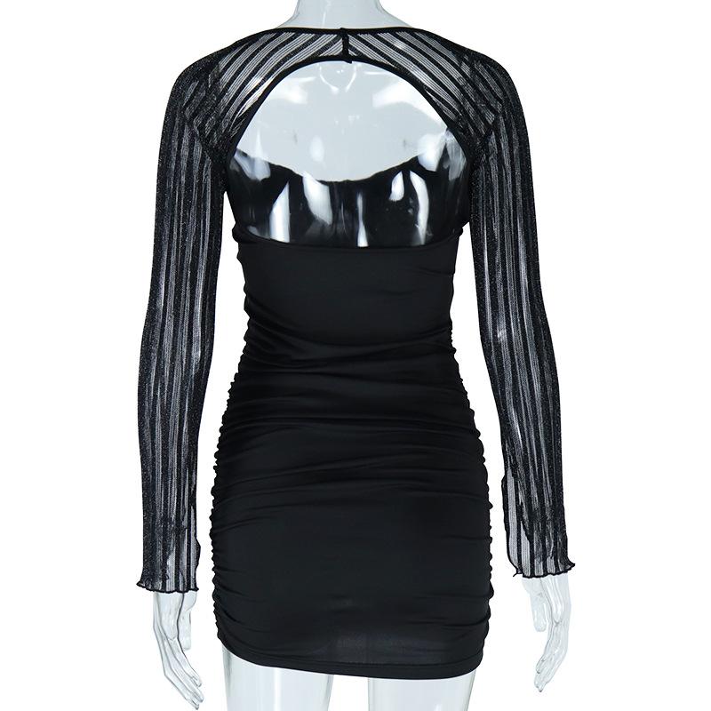 Long sleeve padded glitter bowknot mini dress