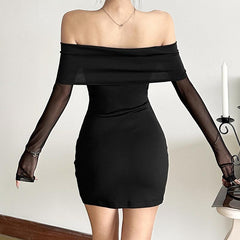 Off shoulder long sleeve mesh bowknot mini dress