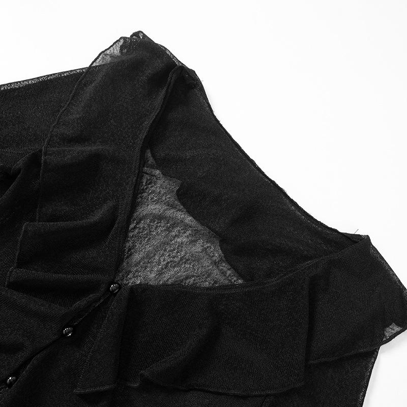 Long flared sleeve chiffon ruffle see through top