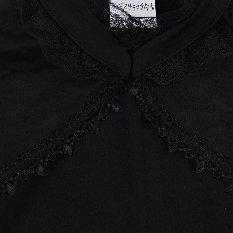 Puff sleeve lace hem button shrug top