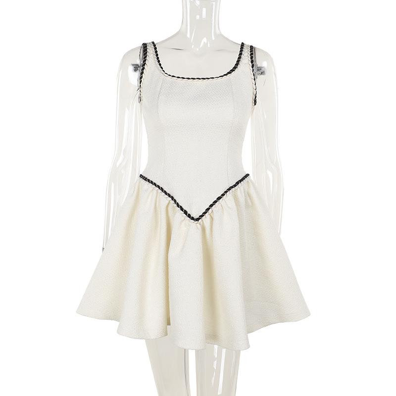 U neck zip-up backless cami mini dress