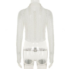 Long sleeve turnover collar lace button top