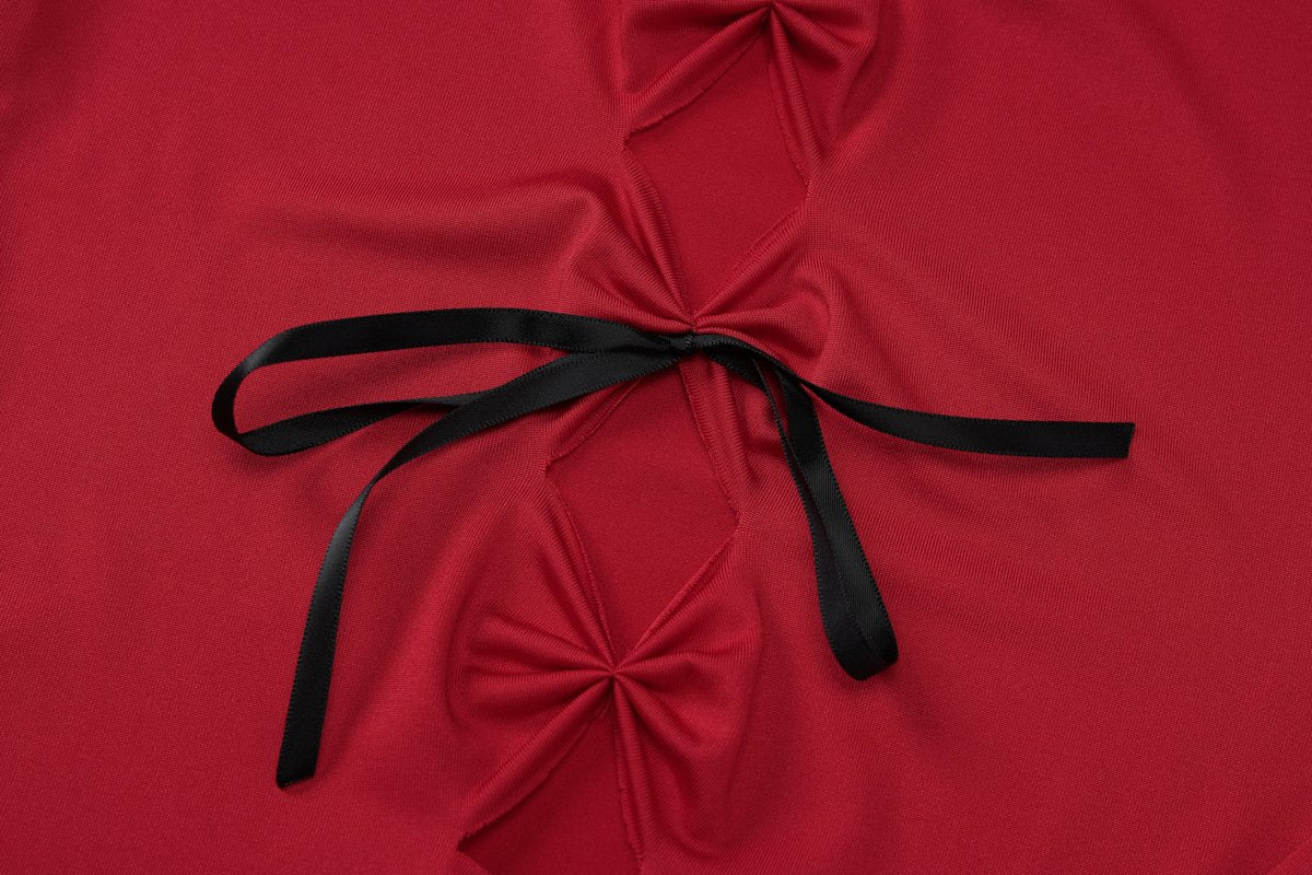 Halter bowknot ruched hollow out mini dress