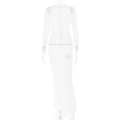 Long sleeve sheer mesh zip-up stitch maxi dress  | samba dress