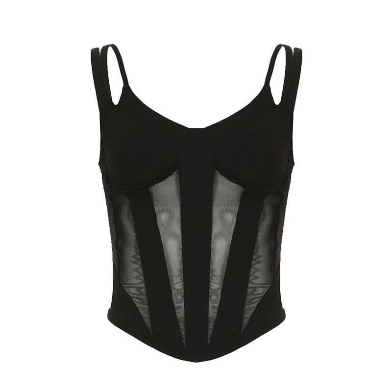 V neck mesh patchwork cami top