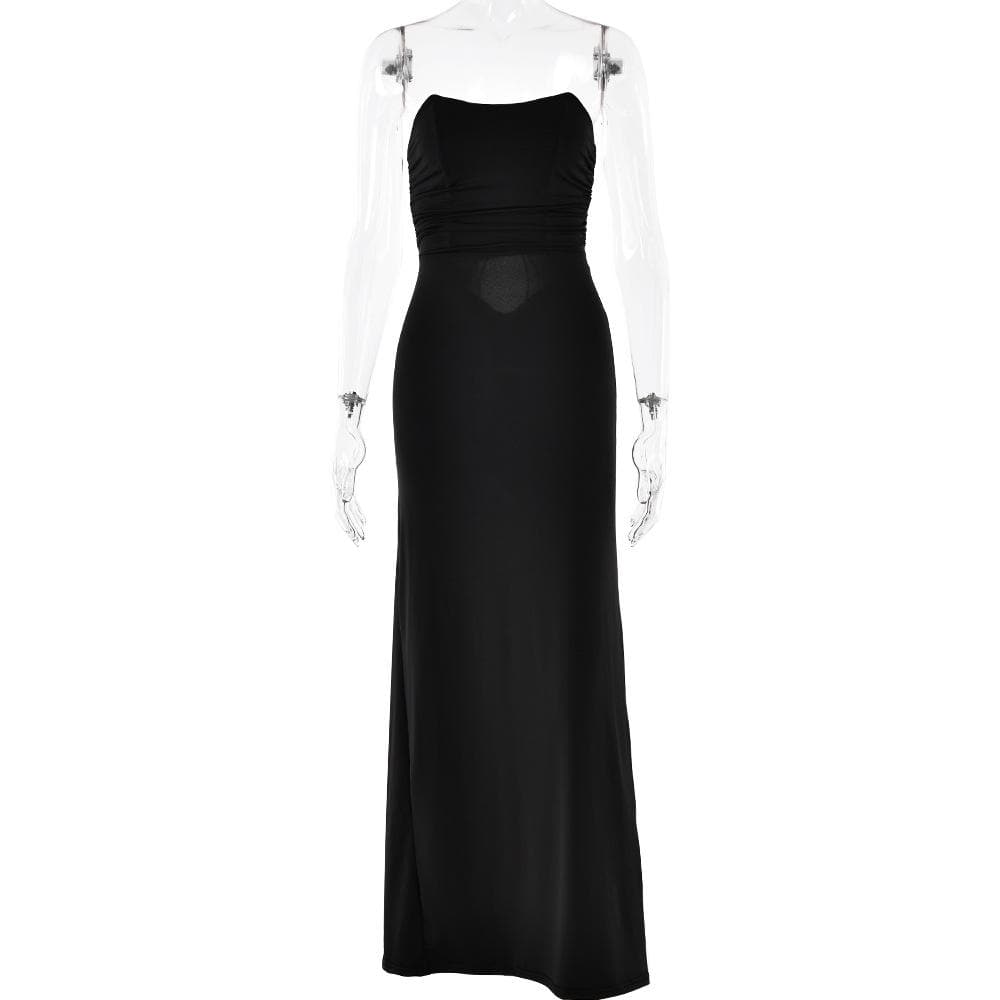 Ruched lace up backless hollow out tube cut out maxi dress