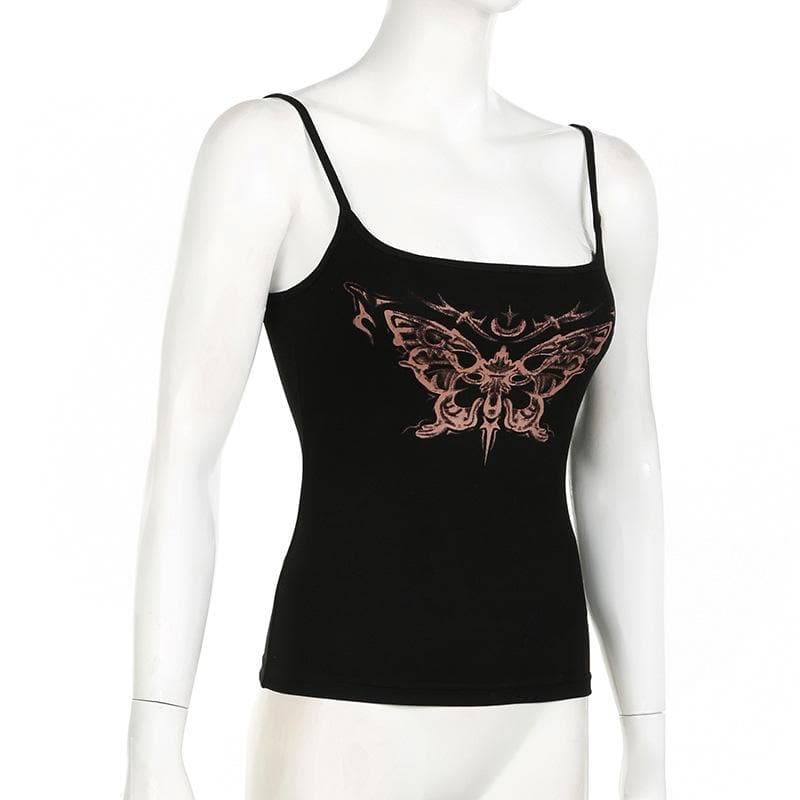 Butterfly print contrast backless cami top
