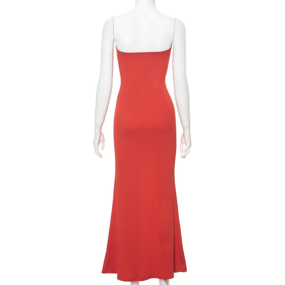 High slit solid backless tube maxi dress  | red tango dress