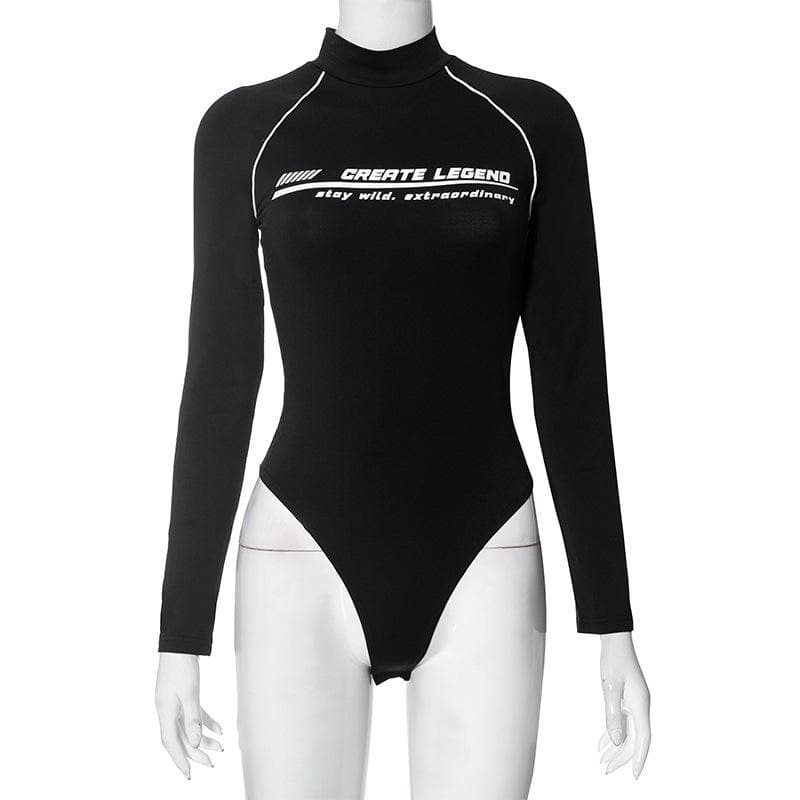 Long sleeve high neck button contrast bodysuit