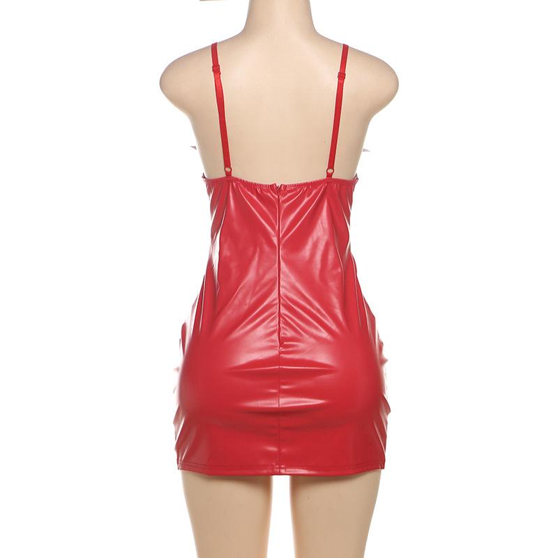 PU leather backless zip-up cami mini dress