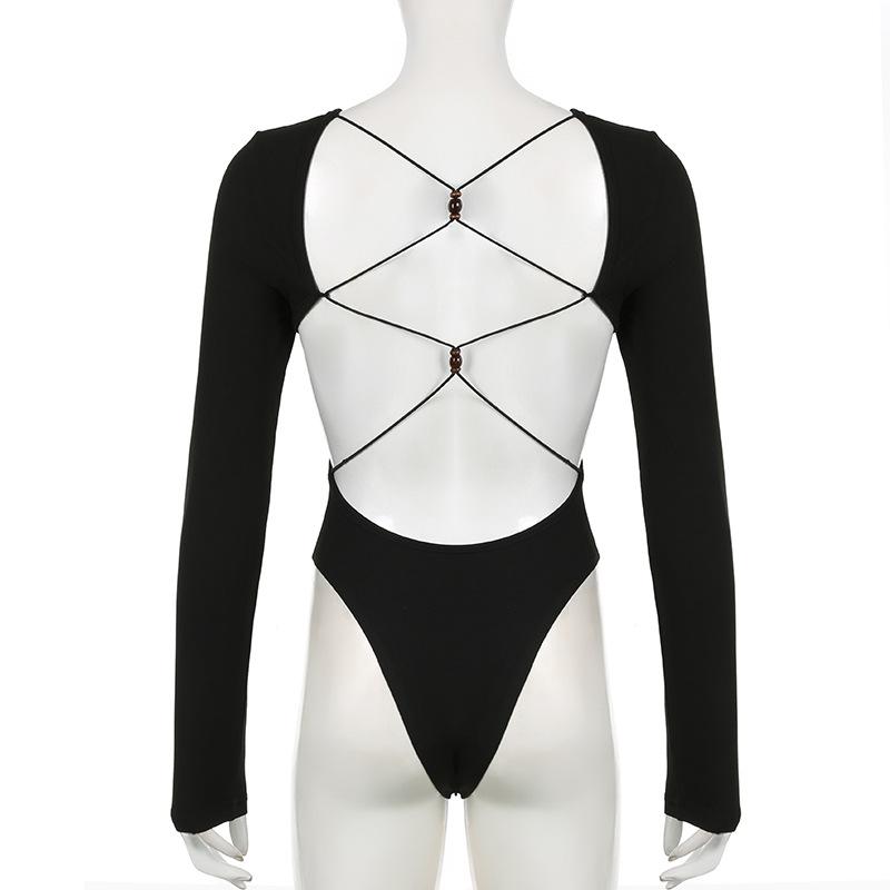 Long sleeve cross back beaded bodysuit