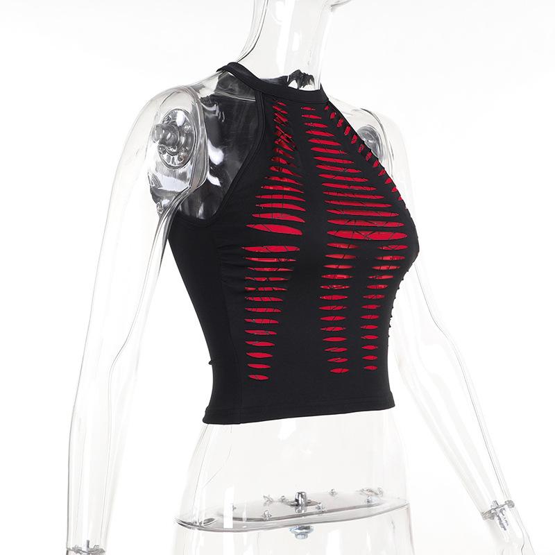 Spider web print hollow out crewneck tank top