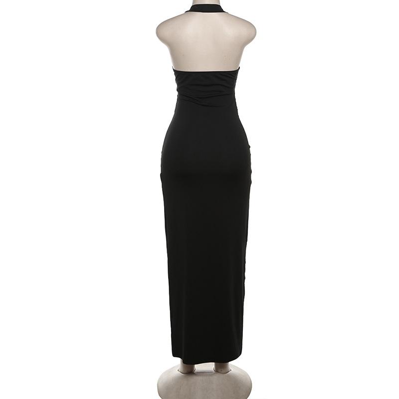 Halter butterfly metal tag hollow out maxi dress