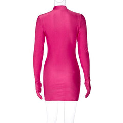 High neck long sleeve gloves solid mini dress  | red tango dress