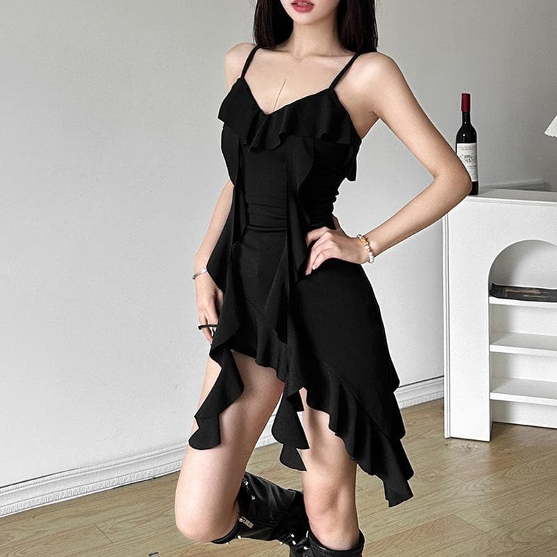 V neck irregular solid ruffle ruched cami top