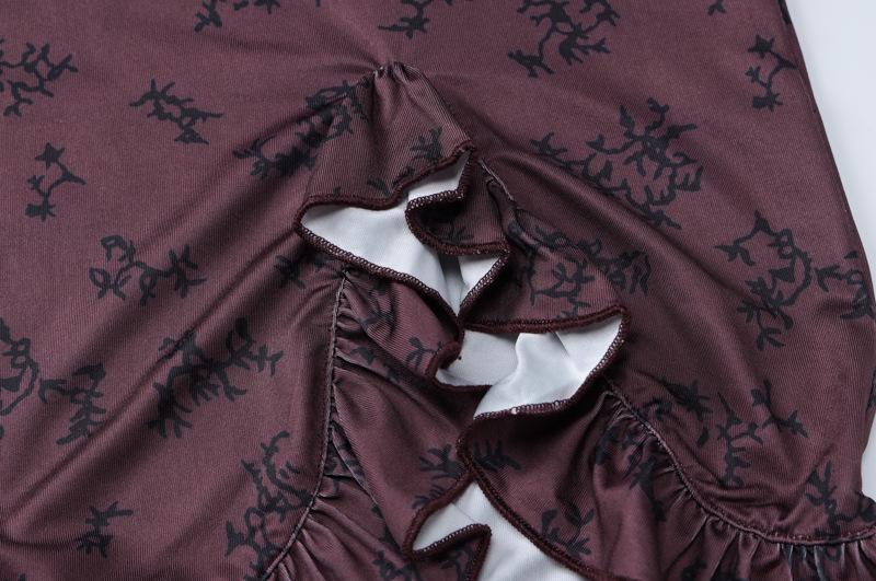 Halter print ruffle knotted backless mini dress