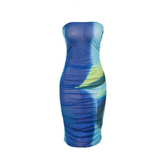 Sheer mesh see through backless contrast tube midi dress  | samba dress