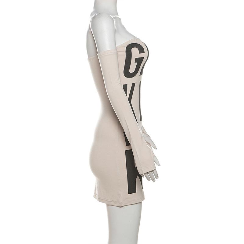 Gloves letter print tube mini dress