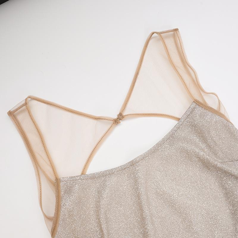 Glitter u neck backless cami maxi dress