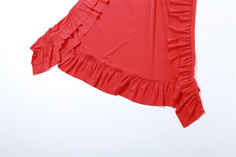 Ruched ruffle solid backless tube maxi dress  | red tango dress