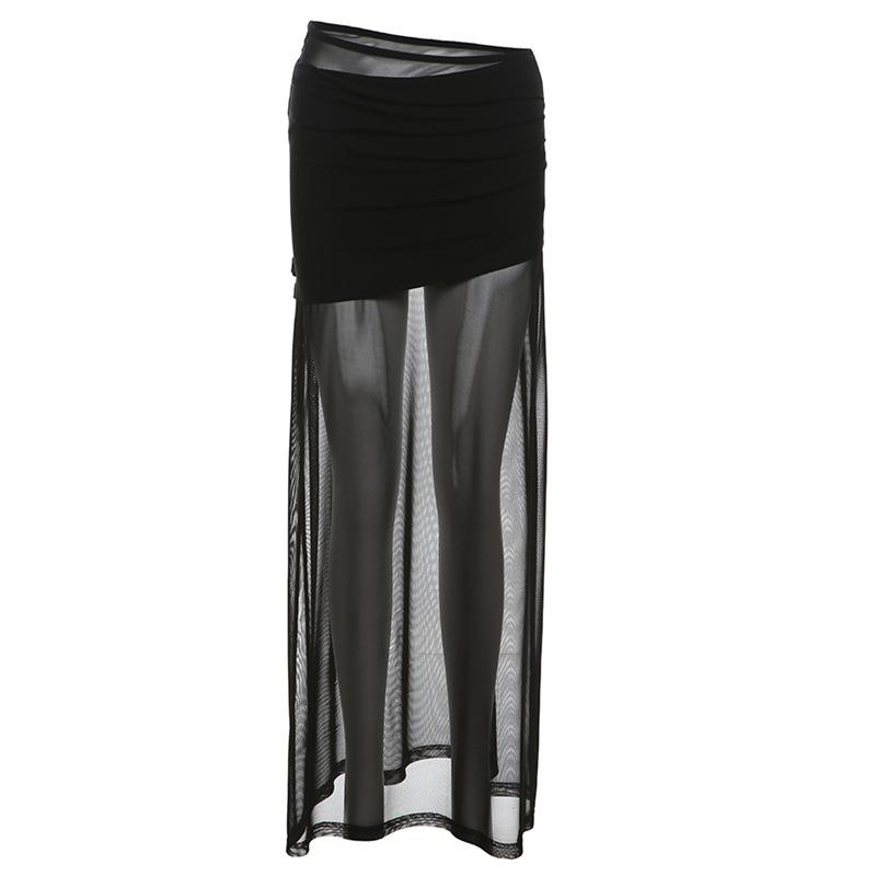 Ruched mesh solid maxi dress