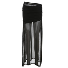 Ruched mesh solid maxi dress