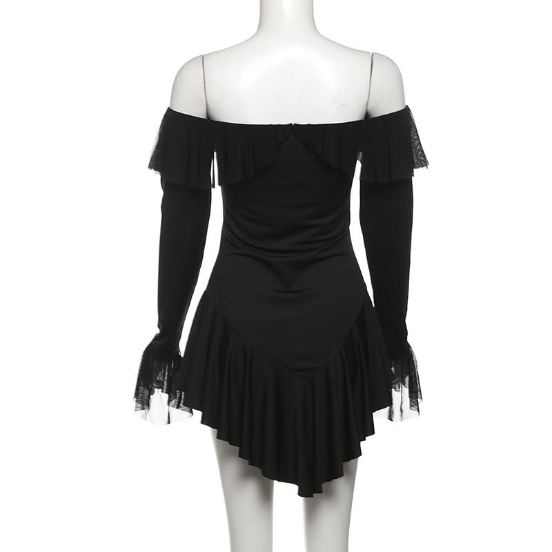 Long sleeve off shoulder ruffle mini dress