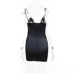 Lace patchwork corset solid v neck cami mini dress