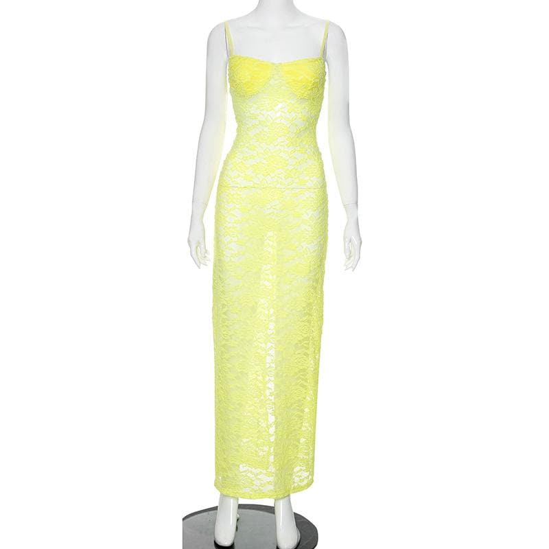 Sweetheart neck see through lace cami maxi dress